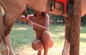Impressive handjob action in bestiality sex action